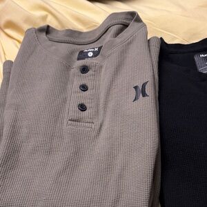 Hurley boys  Olive Green Waffle Henley Long Sleeve large. &long sleeve black Med